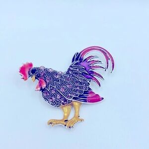 Rhinestone Enamel Rooster Brooch